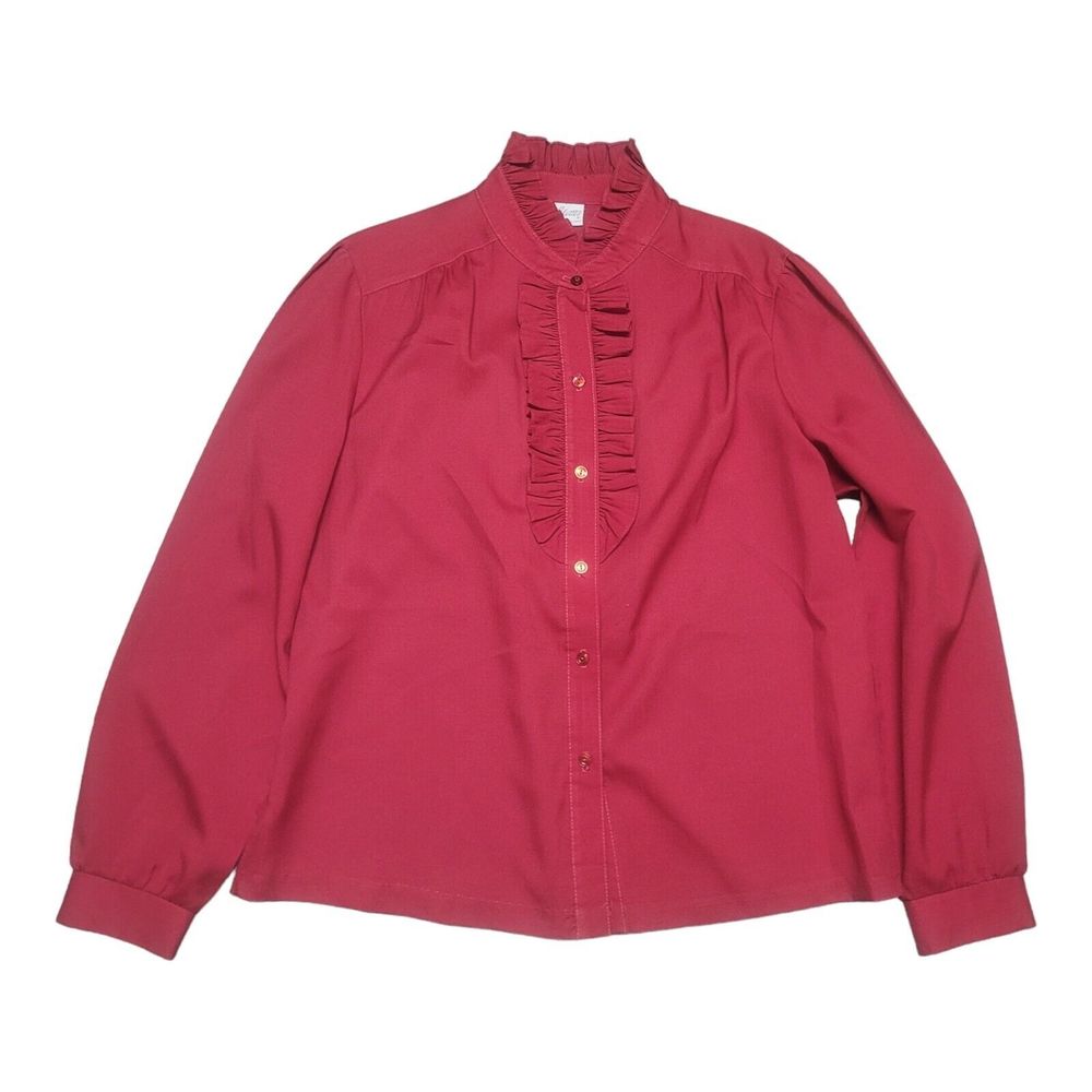 VTG Pykettes High Neck Ruffle Blousen Maroon Size Approx. Large Vintage 1970…